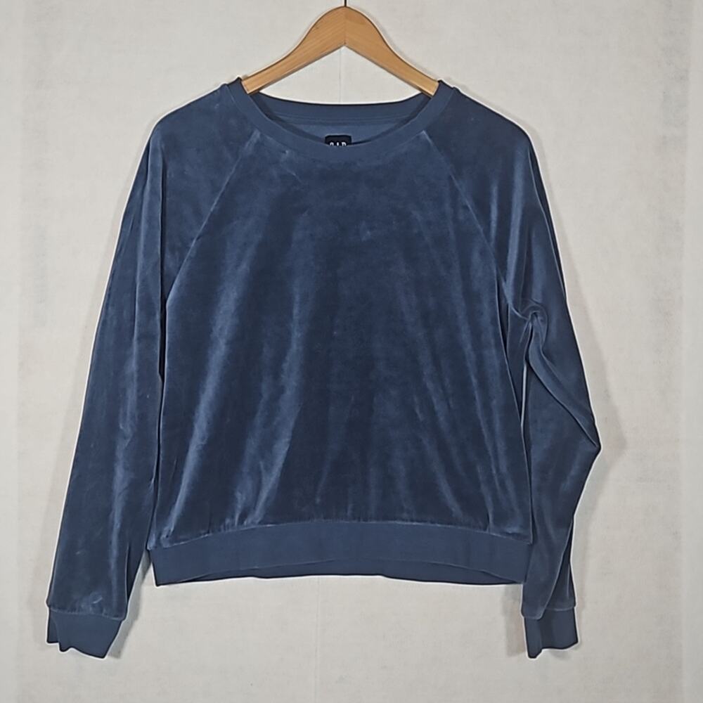Gap Blue Velour Crew Neck Pullover Sweatshirt